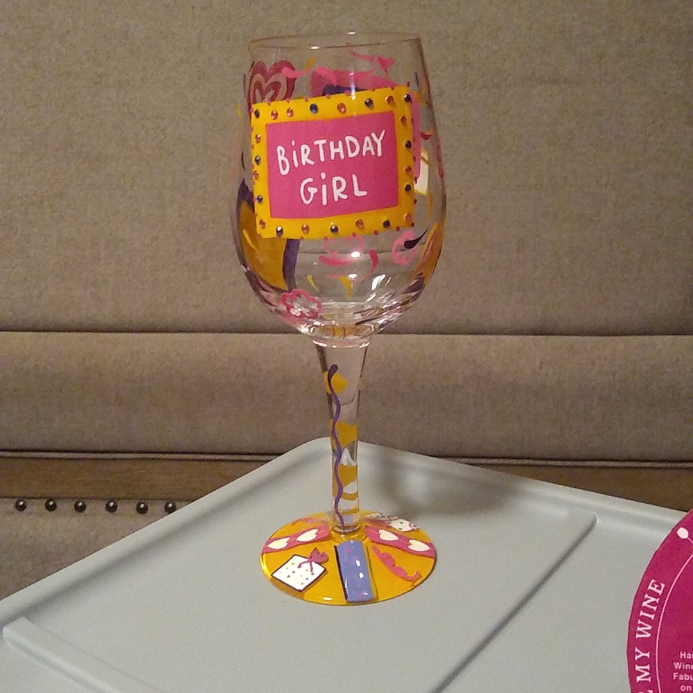 Hand painted Birthday Girl Wine glass